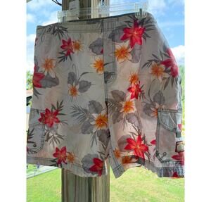 Caribbean Joe Floral Hawaiian Tropical Beach Cargo Trunks M Resort Vacation